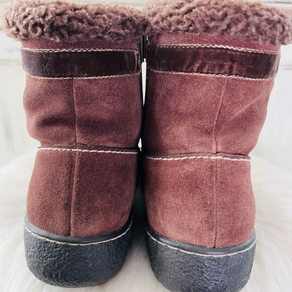 Lands End Brown Suede Faux Fur Lined Comfort Ankle Boots - Womens Size 8B - Picture 5 of 8